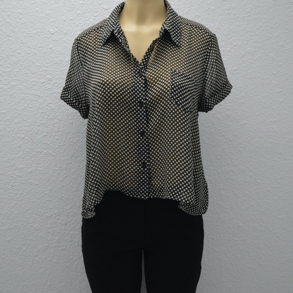 Forever 21 Tops - Forever 21 black & white polka dot collared shirt
